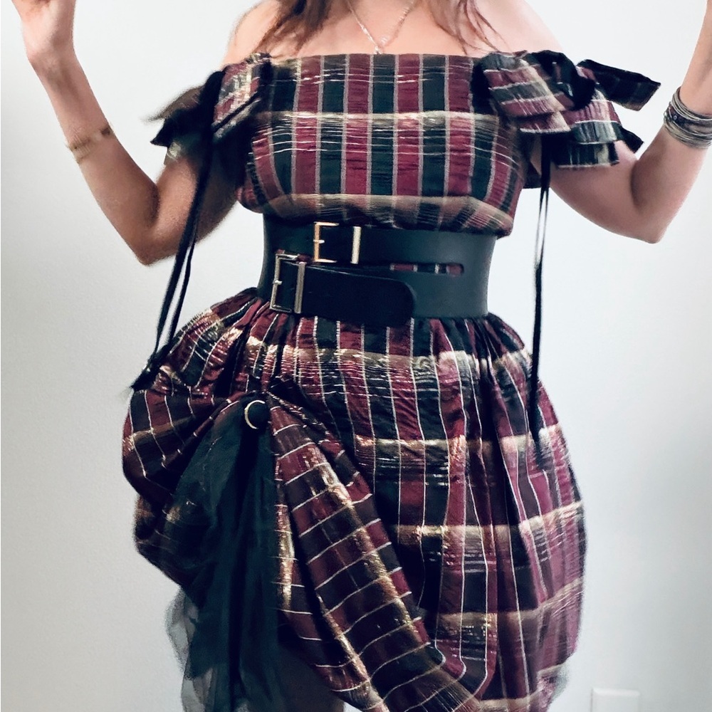Vintage Victor Costa Lurex Tartan dress Upcycled style Mcqueen Westwood